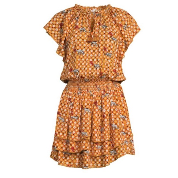 NWT Poupette St. Barth Elsa Orange Animal Zebra Print Layered Blouson Mini Dress - Picture 3 of 6